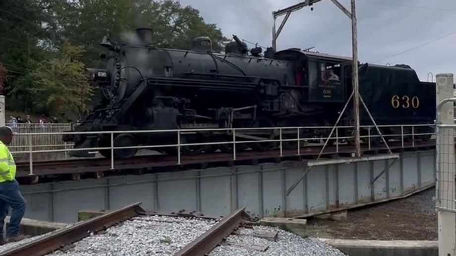Southern 630 takes a ride on the turntable during the November Summerville Steam excursion.